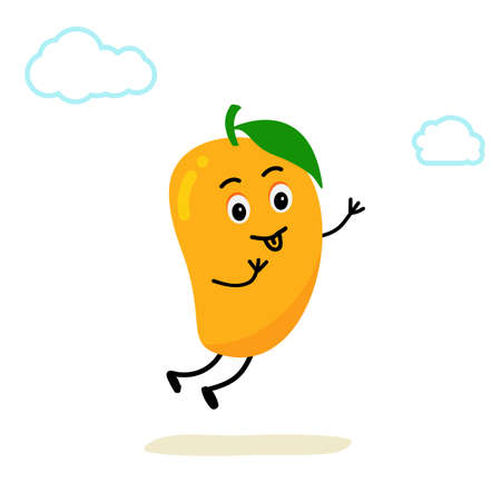 character mango, fruit. Cute and funny comic style. Flat cartoon vector illustration isolatedのイラスト素材