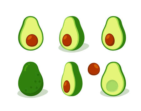 Set green avocado. flat vector illustration designのイラスト素材