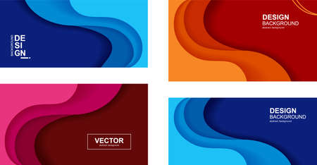 Set Abstract background with wavy red and blue paper.のイラスト素材