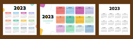 Set color Calendar 2023 year. Vector template collection. Simple design.のイラスト素材