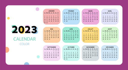 Pocket calendar on 2023 year, French. Color horizontaのイラスト素材