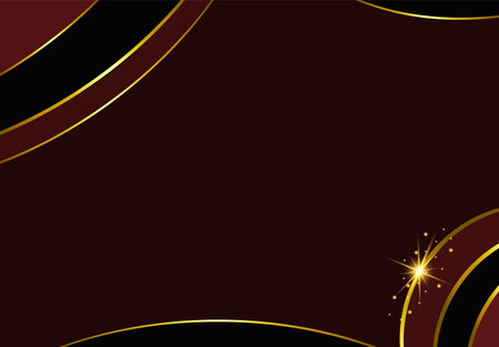 Vector red abstract background. Dark background with golden thin lines and glareのイラスト素材