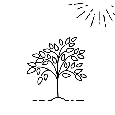 outline of the tree is black with the sun. Vector illustration with thin line.のイラスト素材