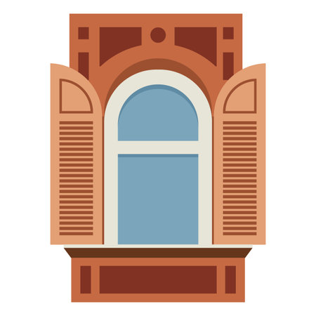 Window with round shutters. vector illustration. window close-up with arch. exterior elements.のイラスト素材
