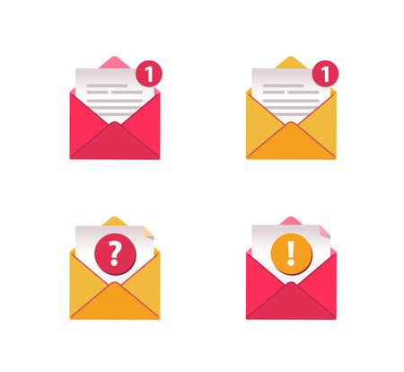 New Message icons set. Open mail paper envelope, exclamation and question mark.のイラスト素材