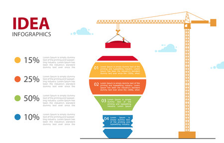 Infographic Big idea for business. 4 step chart info graphic. Color light bulb made of blocksのイラスト素材
