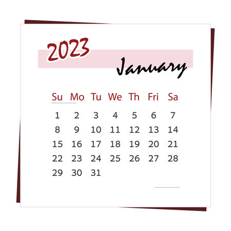 Calendar for the month of January 2023. Square calendarのイラスト素材