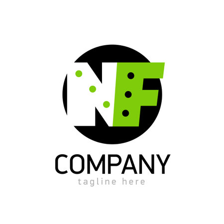 Logo Emblem Monogram NF. letter N F in black circle. White and greenのイラスト素材