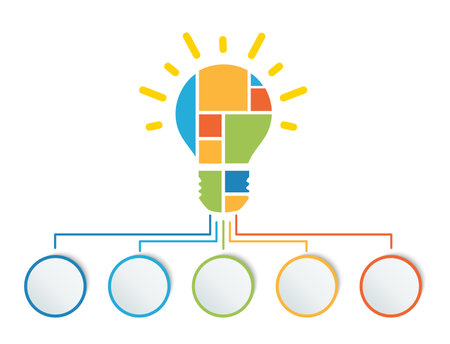 Infographic Big idea for business. 5 step chart info graphic. Color light bulb made of blocksのイラスト素材
