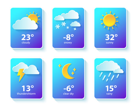Website or mobile app ui icon set for weather forecast. Paper cutのイラスト素材