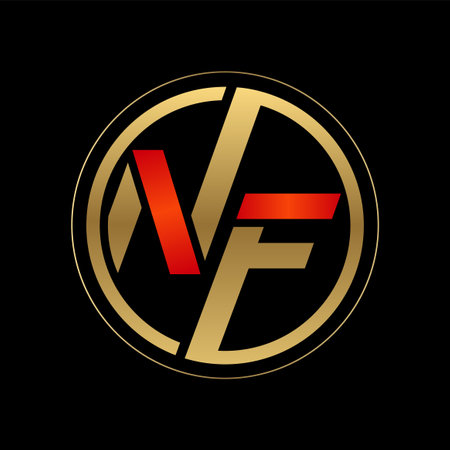 Monogram NF. Golden Round on Black background with red stripes.のイラスト素材
