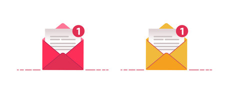 New Message icons set. Open mail paper envelope with marked new.のイラスト素材