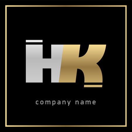 Logo Monogram HK. Gold and silver Letter on Black backgroundのイラスト素材