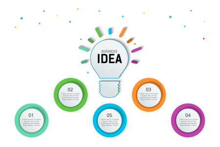 Infographic business idea. thinking ideas brain, glowing light bulb.のイラスト素材