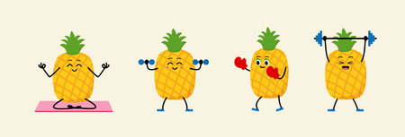 character meditate in yoga pose. Outdoor sports. fighting - boxing. Barbell, Dumbbells.のイラスト素材