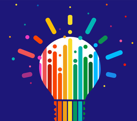 Rainbow abstract light bulb on a white background. creative A cover or posterのイラスト素材