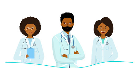 Group of doctors from medical clinic. Therapist or dentist in glasses on neck of a stethoscope.のイラスト素材