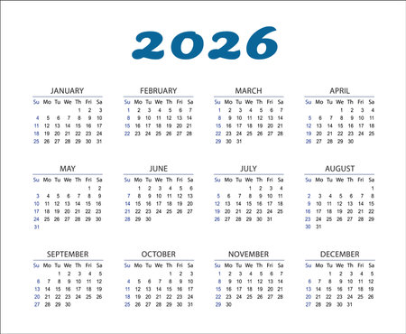 Pocket calendar for 2026. Vector calendar template for business, Blue on a white background.のイラスト素材