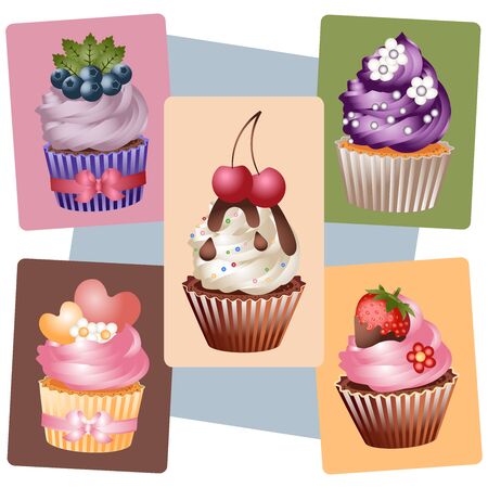 A set of delicious cupcakes for creativity and design. Isolated icons on a white background. A set for creativity and design. Icons for websites. For celebration.のイラスト素材