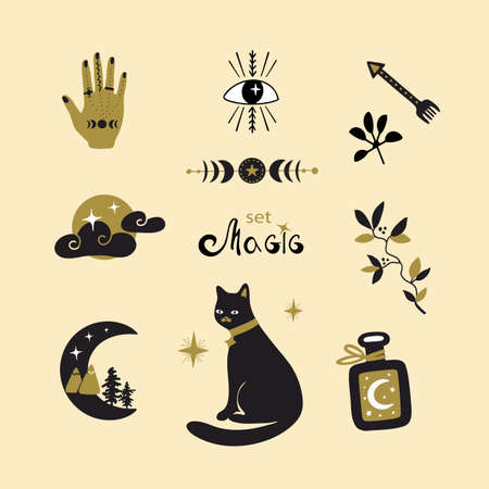 set with magic icons for the holiday halloweenのイラスト素材