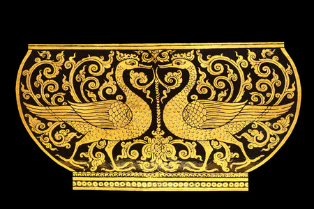 Traditional Thai style art of pattern on wall in temple, Thailandの写真素材