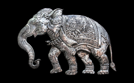 Decorative Art of Lanna Thai silver carving art on temple wall . Srisuphan temple , Chiang mai, Thailand , (Public area)の写真素材