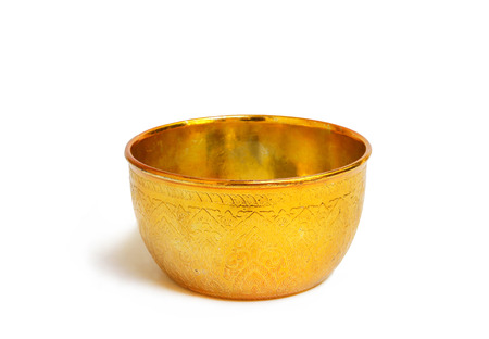 Old antique vintage bowl, isolated on white backgroundの写真素材