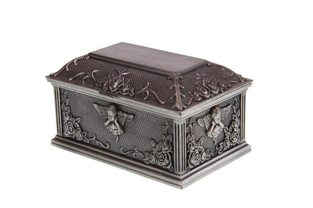 Cupid steel casket on a white background.の写真素材