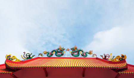 Dragon sculpture at temple in Thailand.の写真素材