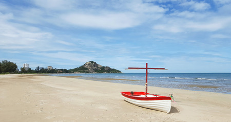 Boat on a sandy beachの写真素材