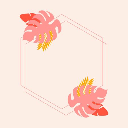 Vector background with tropical leaves. Tropical background. Tropical frameのイラスト素材