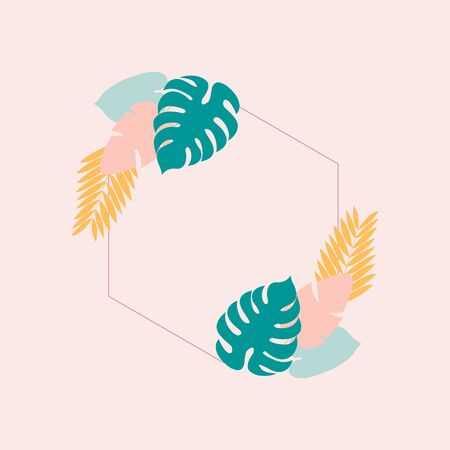 Vector background with tropical leaves. Tropical background. Tropical frameのイラスト素材