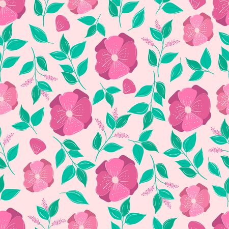 Seamless pattern with leaves and flowersのイラスト素材