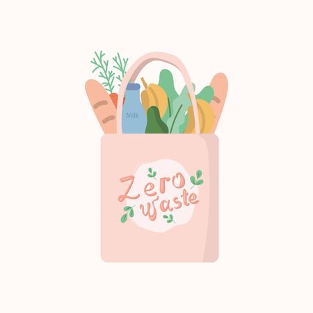 eco bag with food. Zero waste conceptのイラスト素材