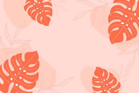 Abstract tropical background with green monstera leaves,strelitzia and bananas leaves