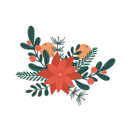 Hand draw Christmas floral elements.Winter plants.Decor for New Year and christmas.のイラスト素材