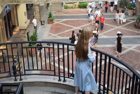 Tourists in the streets of Barcelonaの写真素材