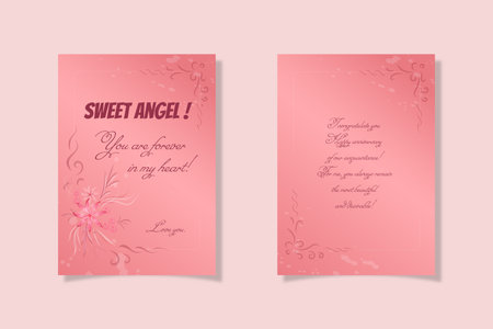 Postcard in watercolor style. Delicate pink flowersのイラスト素材