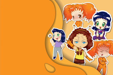 Background with place for text, chibi girlsのイラスト素材