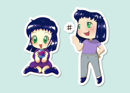 <p>Chibi girl stickers with blue hair</p>