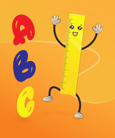 Cute kawaii ruler shows colorful alphabetのイラスト素材