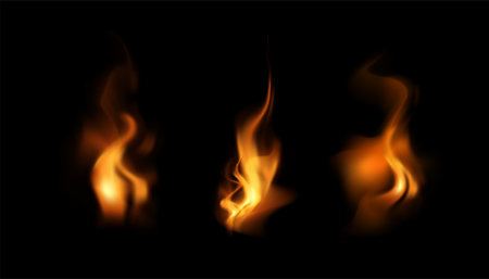 realistic fire bright flames on black backgroundのイラスト素材