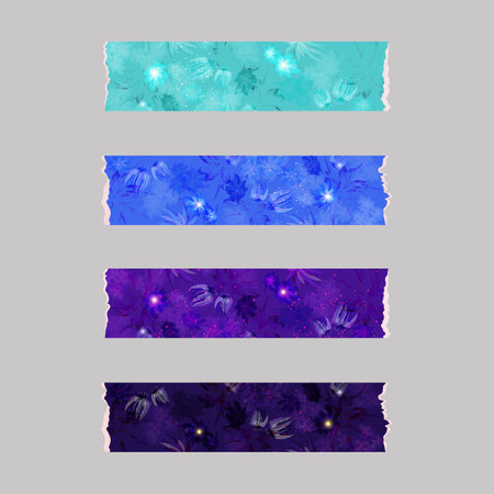 Washi tape sticker set of watercolor flowers in blue shadesのイラスト素材