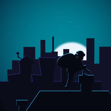 Silhouette of Santa Claus on the roofのイラスト素材
