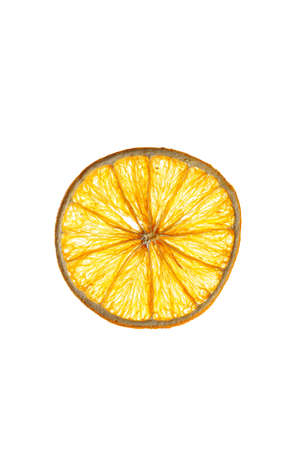 Slice of dried orange isolated on white background. Top view.の写真素材