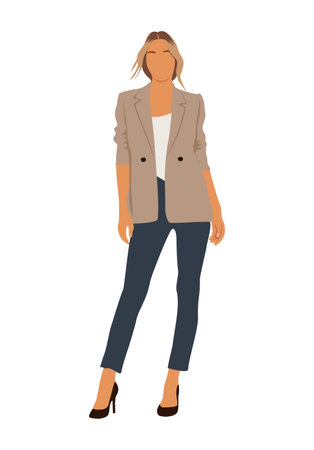 Young stylish businesswoman standing. Attractive girl wearing smart casual office outfit and high heels. lady boss female character. Cartoon vector illustration isolated.のイラスト素材
