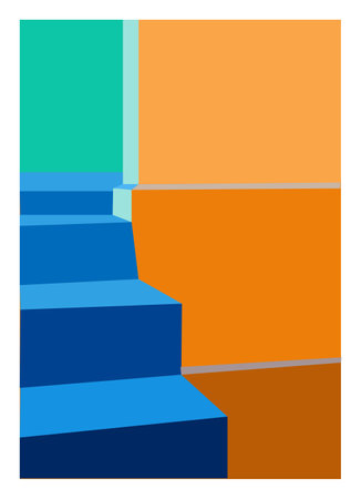 Abstract architectural background with bright modern colors geometric pattern. Modern city building vector illustration, cover, template. Trendy design poster, print, social mediaのイラスト素材