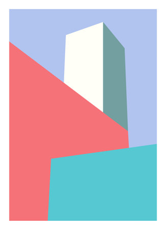 Abstract architectural background with bright modern colors geometric pattern. Modern city building vector illustration, cover, template. Trendy design poster, print, social media.のイラスト素材