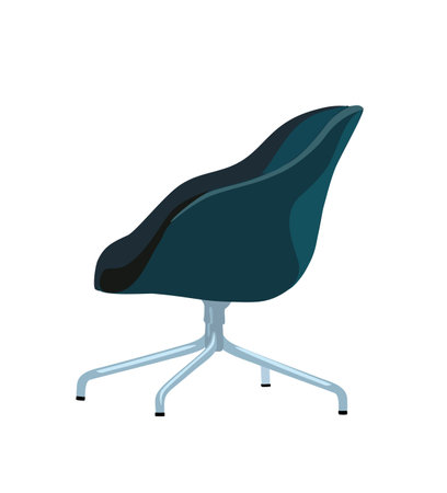 Dark blue teal soft armchair side view vector realistic illustration. Comfortable furniture for modern office or lounge zone hand drawing in cartoon style.のイラスト素材