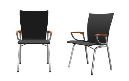 Office black chair icon isolated on white background. Front and side view. flat design. Vector realistic illustration.のイラスト素材